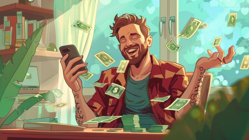 a man showing his money