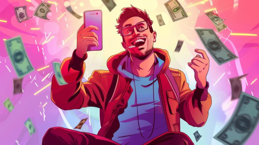 A man winning money from mobile